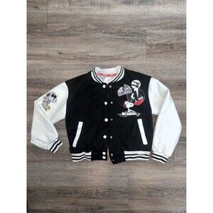 Justice Girls Jacket Peanuts Snoopy Varsity Road Rare Black And White Size s